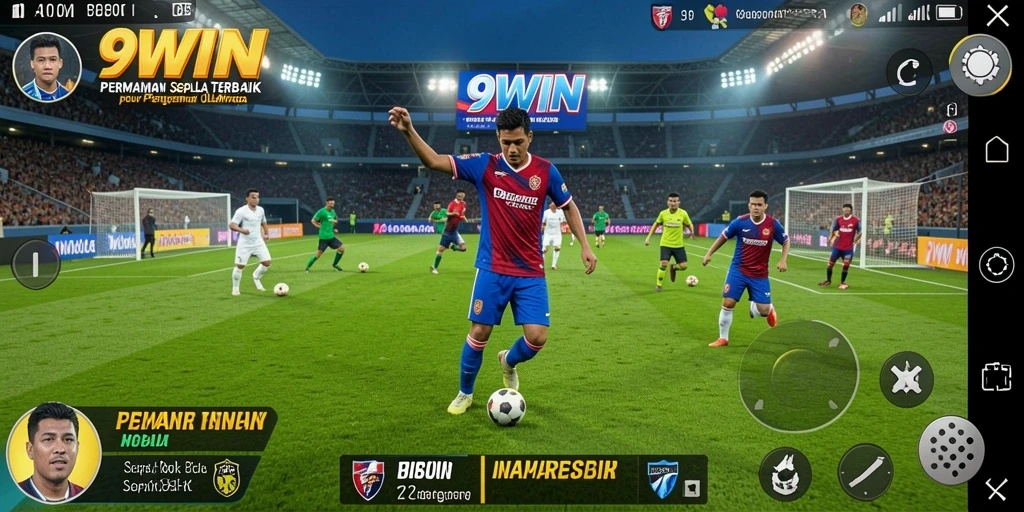 Screenshot gameplay 9WIN yang menampilkan aksi seru pertandingan sepak bola.