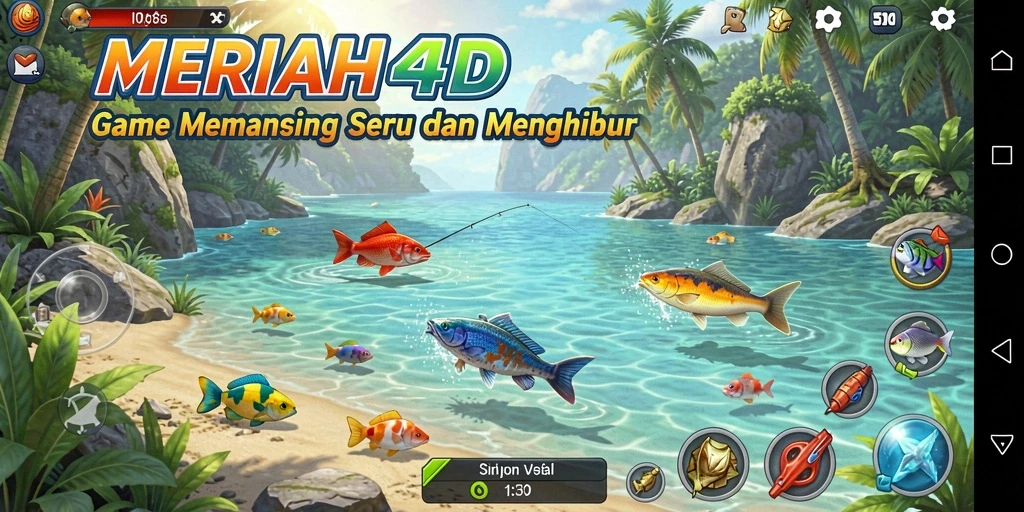 Screenshot gameplay MERIAH4D menampilkan aksi menangkap ikan yang seru.