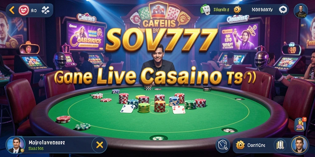 Screenshot gameplay SOV777 menampilkan dealer langsung dan suasana kasino yang mendebarkan.