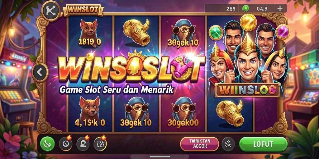 Tampilan gameplay WINSLOT dengan simbol slot yang berwarna-warni.