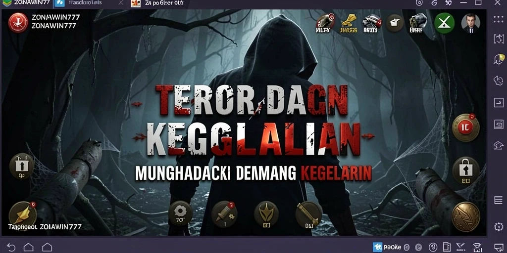 Tampilan gameplay menakutkan dari ZONAWIN777 dengan suasana mencekam.